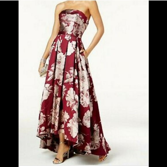 burgundy floral gown